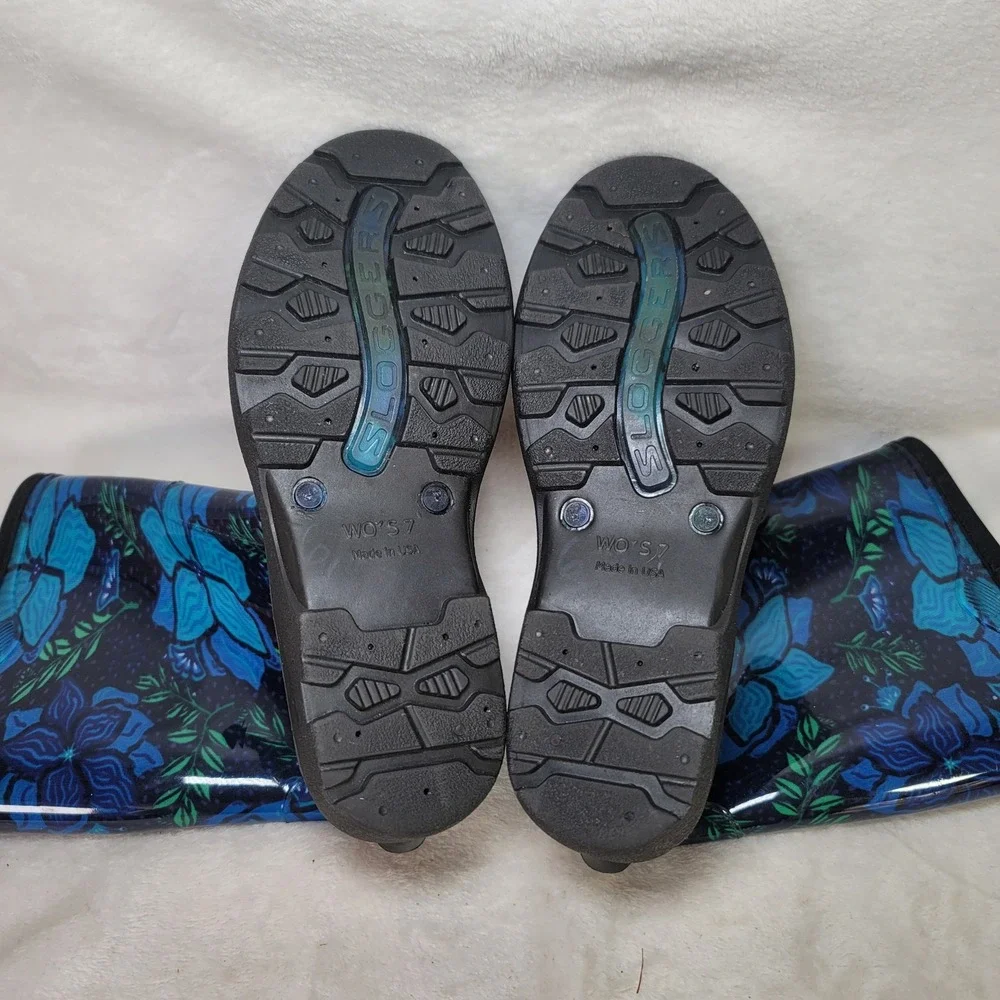Sloggers Blue Floral Waterproof Rain Boots Garden Gorpcore USA 7 Cottagecore